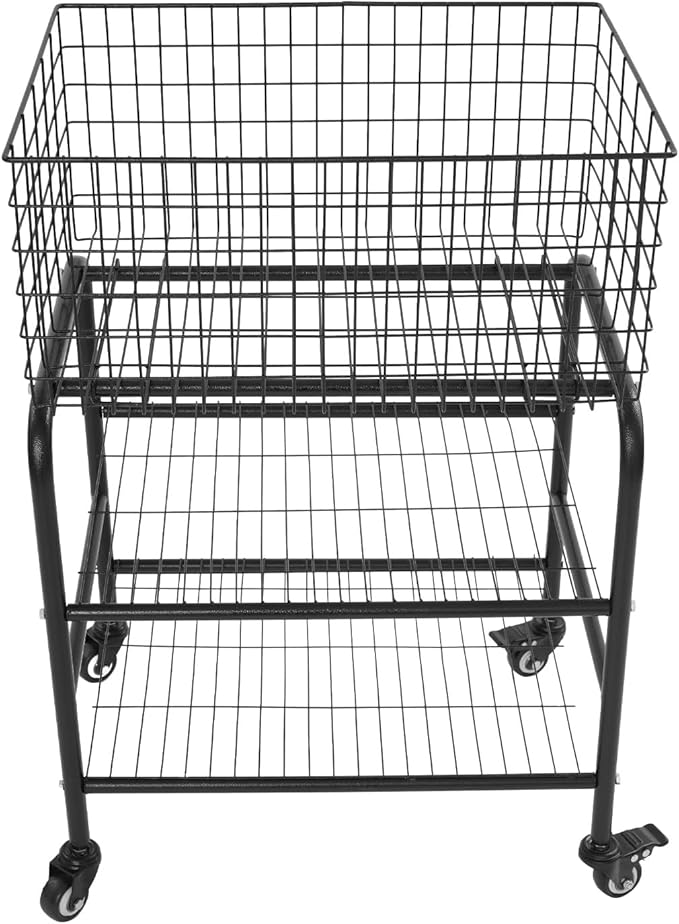 Rolling Laundry Basket on Wheels, 3-Tier Garment Storage Cart, Metal Wire Laundry Hamper Cart for Laundry Room, Bathroom, Bedroom (Black)