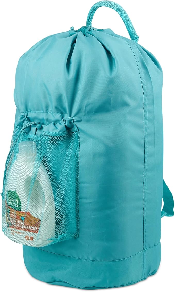 Seiritex Backpack Laundry Bag with Straps and Detergent Holder, Clothes Laundry Backpack for College Travel Apartment Dorm Room (Green)