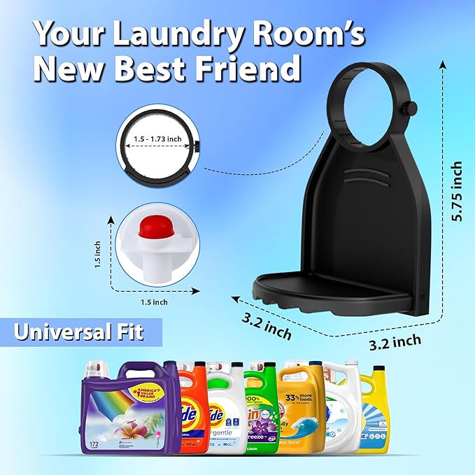 [2 Pack] Laundry Detergent Cup Holder with Silicone Drip Catcher for Easy Cleaning, Metal Screw for Secure Fit, Prevents Messes and Leaks in Your Laundry Room