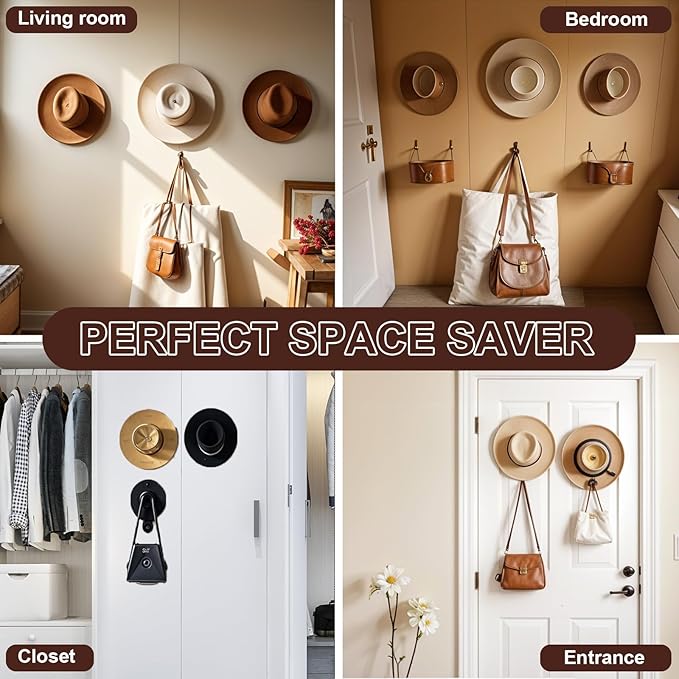 2.9 Inch Hat Hooks for Wall, 8 Pack Cowboy Hat Holder Wide Brimmed Hat Rack Organizer Strong Adhesive Cowboy Hat Hangers Storage Wall Mount for Cowboy, Sun Hats, Baseball Caps (Clear)