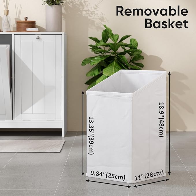 Double Tilt Out Laundry Hamper Cabinet, 11.8 Gallon Hidden Trash Cabinets with 2 Baskets for Kitchen, Freestanding Bathroom Storage Cabinet Unit, White