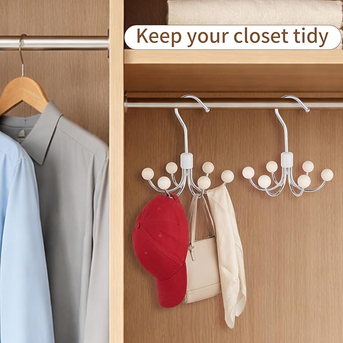 3 PCS Hoodie Hangers, 360° Swivel Sweatshirt Hangers, Scarf Hanger, Wooden Closet Hooks, Handbag Organizer, Bra Hanger, Closet Organizer for Hoodie, Bra, Scarves, Belts, Purse & Accessories Storage