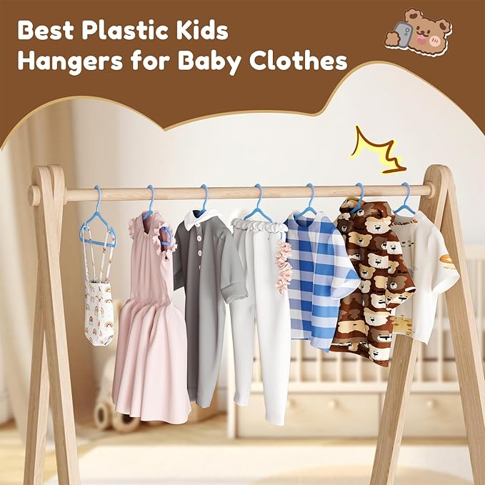 Plastic Kids Hangers - 30 Pack Non-Slip Baby Clothes Hangers for Closet, Toddler & Newborn Clothing Pants, Skirts, Coats (Blue)