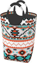 Ethnic Aztec Print Laundry Basket Southwest Laundry Hamper Orange Collapsible Baskets with Handle Dirty Clothes Hamper Bag for Dorm Family Bathroom Decor Storage 50L