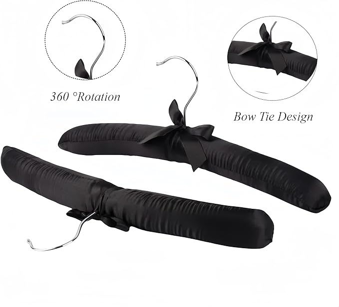 Padded Hangers for Women Clothing Satin Hangers Non Slip Hangers Padded Hangers for Sweaters Padded Clothes Hangers (5, Black)