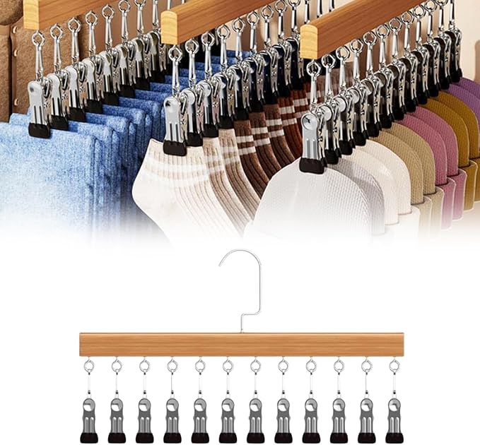 Closet Organizer with 12 Clips, 360° Rotating Pants Hangers for Jeans Leggings Skirts, Space Saving Hanging Storage for Scarves Hats Ties Socks, Multi-Purpose Rack for Bedroom Closet Wardrobe (A)
