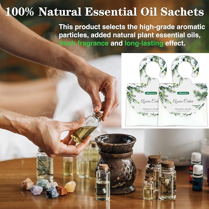 15 Packs Scented Sachets Bag for Drawers and Closets, Air Freshener for Home Fragrance Sachet, Long-Lasting Hanging Closet Deodorizer Smell Goods for House (Azure Cedar)