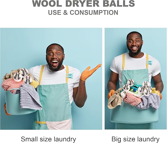 Wool Dryer Balls Organic Felt 6 Pack Laundry Fabric Softener, Extra Large Reusable Handmade Natural Sheep Wool Lint Wrinkle Free Anti Static Baby Safe (Bunny)