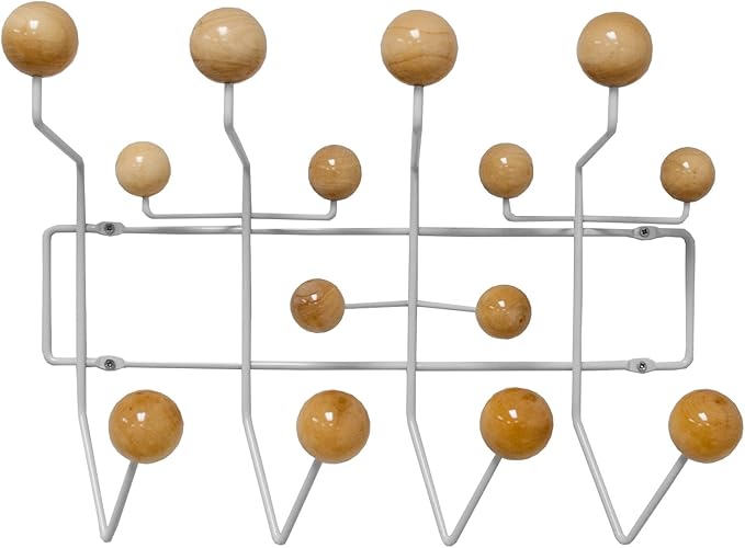 Mod Made Mid Century Modern Bubble Wall Mounted Coat Rack, Wood Color Ball White Frame