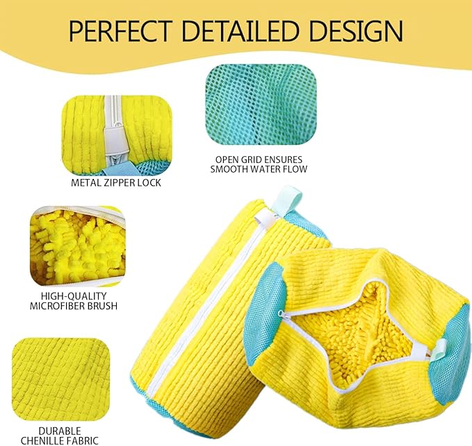 Shoe Washing Machine Bag, Laundry Shoe Bag for Washer and Dryer, Reusable Shoe Cleaning Bag for Sneakers, Tennis Shoes, With Self-locking Zipper, Microfiber Inside,Include Shoes Storage Bag