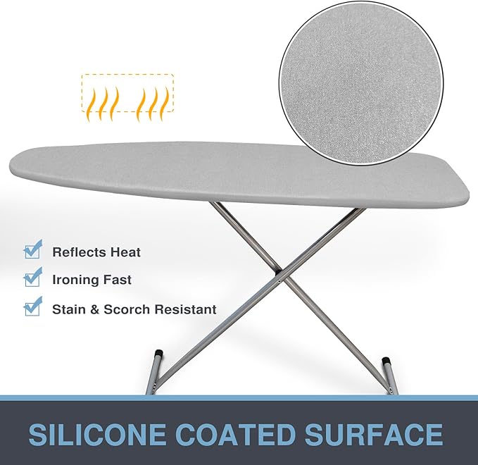 Ironing Board Cover and Pad, Small Size 13x43, 12x42, Thick Padding, Elastic Edge, Silicone Coated, Adjustable Fastener, Heavy Duty Padded Iron Board Covers (Grey, 13" x 43")