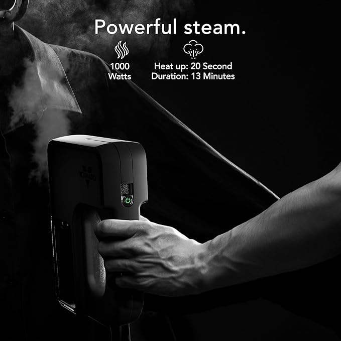 Vornado Passport Handheld Travel Garment Steamer, Integrated Hanger, 13 Minute Continuous Steam, 20-Second Heating Time, Phantom