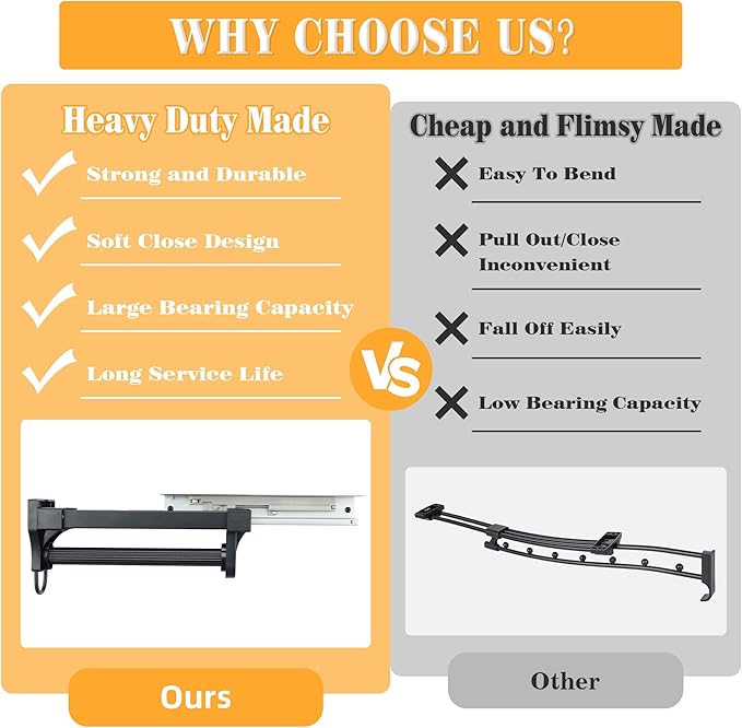 Alise Pull Out Clothes Hanger Rack for Closet,12 inch Heavy Duty Closets Rod with Automatic Soft-Close Mechanism for Closets,Closet Pull Out Metal Rod Organizer Hangers for Coats Pants Hangers,Black