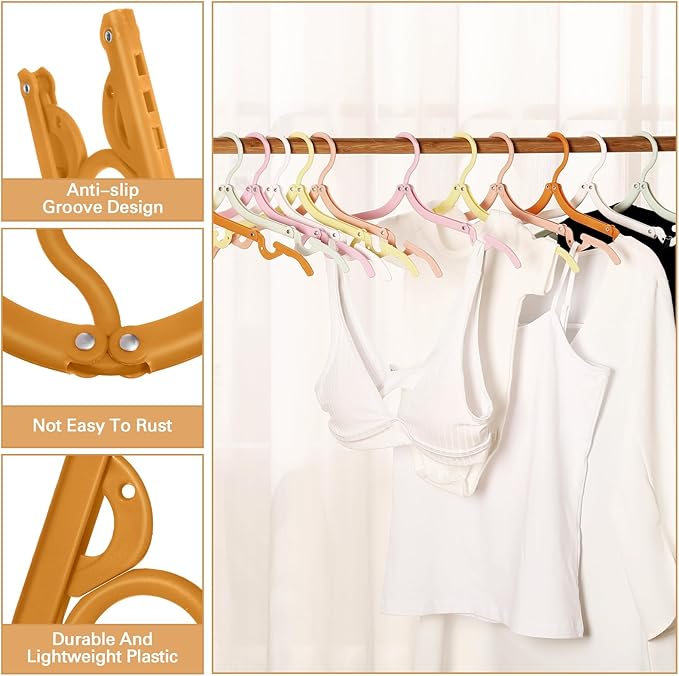 24 Pcs Travel Hangers Portable Foldable Hangers Cruise Ship Essentials Non-Slip Foldable Space Saving Clothes Drying Rack for Travel Cruise Business Trip Suitcase Dormitory School Hotel(Multicolor)