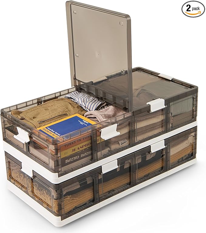 Giantex 26.5Gal Under Bed Storage Containers, 2 Pack Stackable Rolling Plastic Storage Boxes with Wheels & Lids, Clear Collapsible Storage Bins for Clothes, Shoes, Blankets