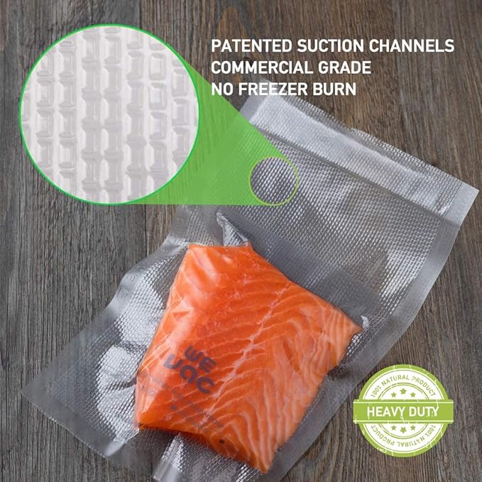 Wevac 8''x100' & 11''x100' 2 Rolls Food Vacuum Seal Roll Keeper with Cutter, Ideal Vacuum Sealer Bags for Food Saver, BPA Free, Commercial Grade, Great for Storage, Meal prep and Sous Vide (Pack of 2)