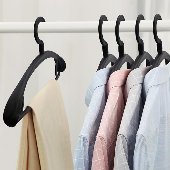 20 Pack Heavy Duty Plastic Hangers 25lb Capacity Swivel Hook Clothes Hanger Wide Shoulder Jacket Hangers Thick Winter Coat Hanger (Black)