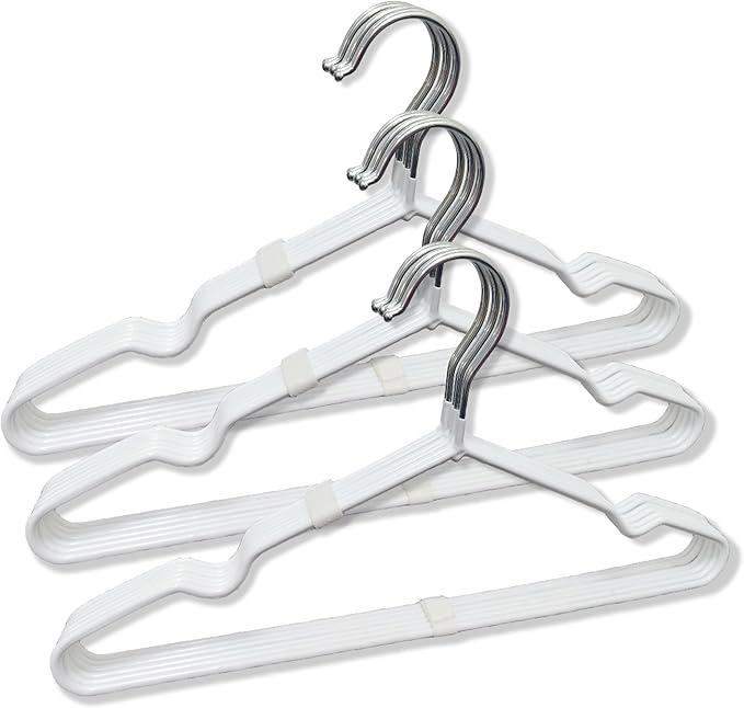 ‌Stainless Steel Heavy Duty Hangers - Non-Slip Rubber Coated, Space Saving Ultra Thin Design for Coats, Pants & Dresses (32 Pack, White)