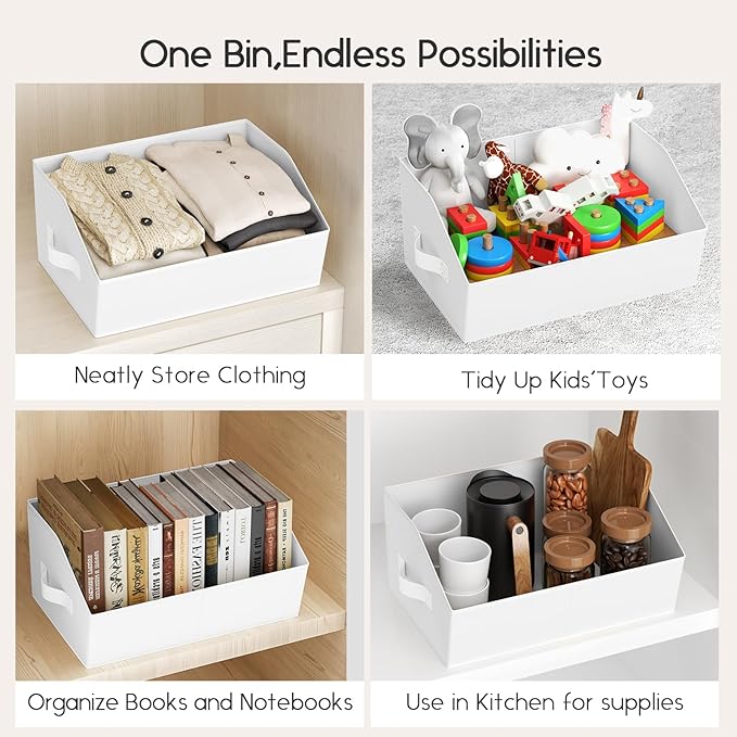 Large Closet Organizers and Storage Bins - 4 Pack Trapezoid Storage Baskets for Shelves, Foldable Fabric Baskets with Handles Ideal for Closet, Basket, Wardrobe and Shelf Storage, White