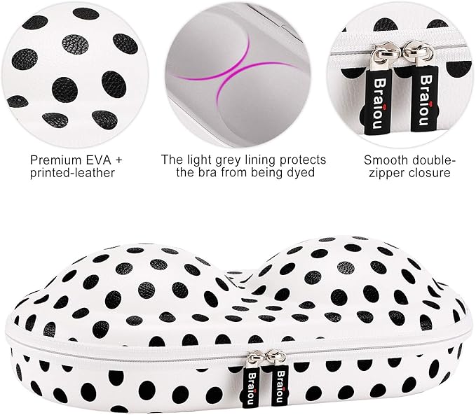 Bra Case Premium Lingerie Travel Bag Zip Underwear Organizer Bag for A-C Cup (Black Dot)