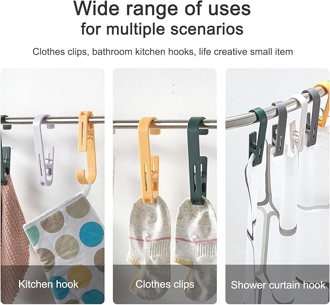 Large Laundry Hook Clothes pins 8pcs Sock Clip Laundry Clips with Springs, Strong Plastic Clothes Drying Line Pegsfor Home Kitchen Outdoor Trip