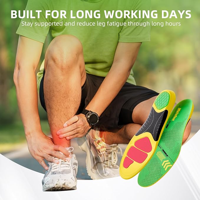 Shoe Insoles for Men Women, Insoles for Work Boots with Shock Absorbing Padding, U-Shaped Heel Cup, Plantar Fasciitis Arch Support Insoles for Standing All Day, Work, Trim-to-Fit Shoes