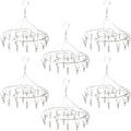 6 Pack 13 inch Round Stainless Steel Drying Rack with 20 Clips, Swivel Sock Drying Rack with Windproof Clips, Stainless Steel Clothes Hanger for Bras, Clothes, Sock & Underwear Towels