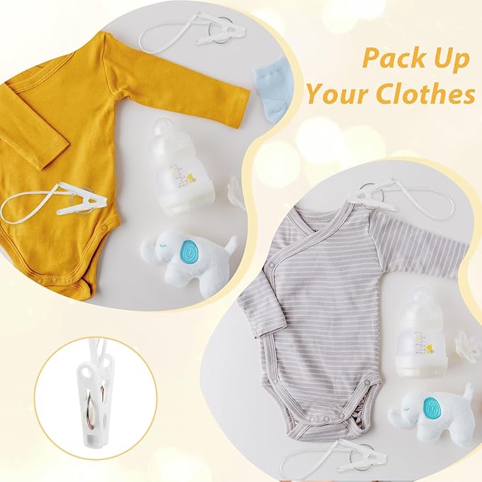 120 Pack Multi-Purpose Laundry Hooks Hanging Clips Bulk with Plastic Rope Hanger Clips for Baby Clothes Closet Organizer for Pants Hat Sock Boot Bra Towel Bathroom Wardrobe Kitchen White