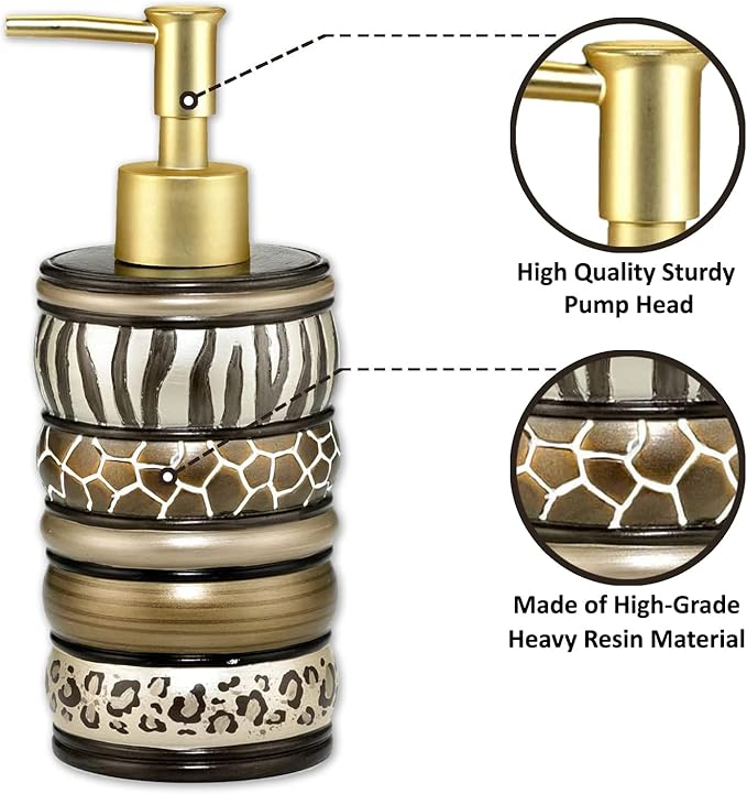 Zahari Home Safari Stripes Stylish Soap Dispenser Modern Classic Luxury Decor Animal Print Western Design Lotion Pump