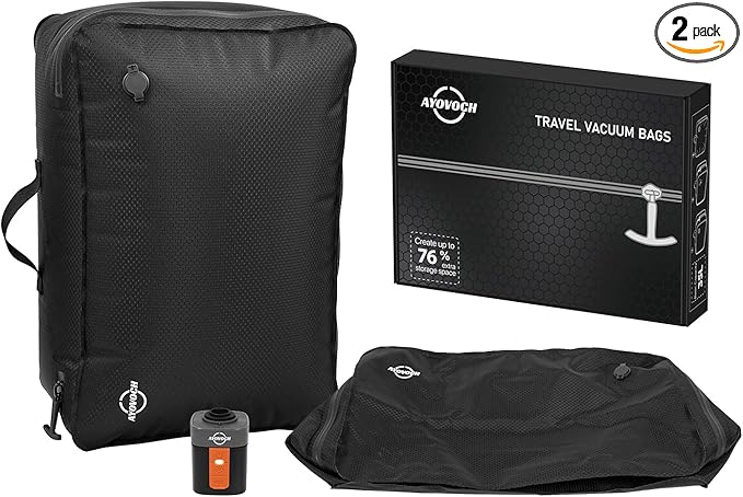 Vacuum Storage Bags with Wireless Pump 40L, 24in Vacuum Bags for Travel Reusable, IP68 Waterproof, Fits 20/24/28in Suitcase, Backpack, Home Storage (2PC + Pump)