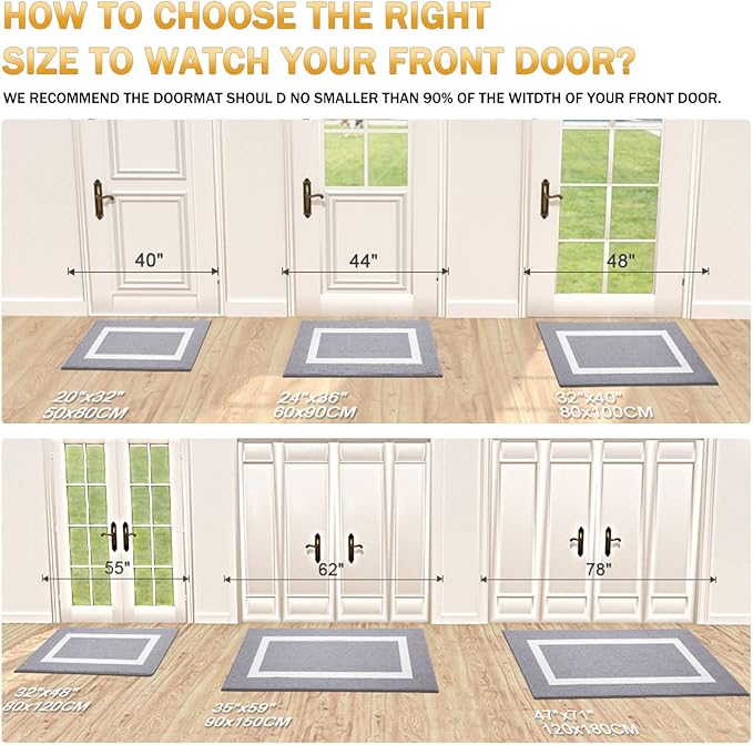 OLANLY Indoor Door Mat, 32x20, Non-Slip Absorbent Resist Dirt Entrance Mat, Washable Low-Profile Inside Entry Doormats for Entryway, Grey