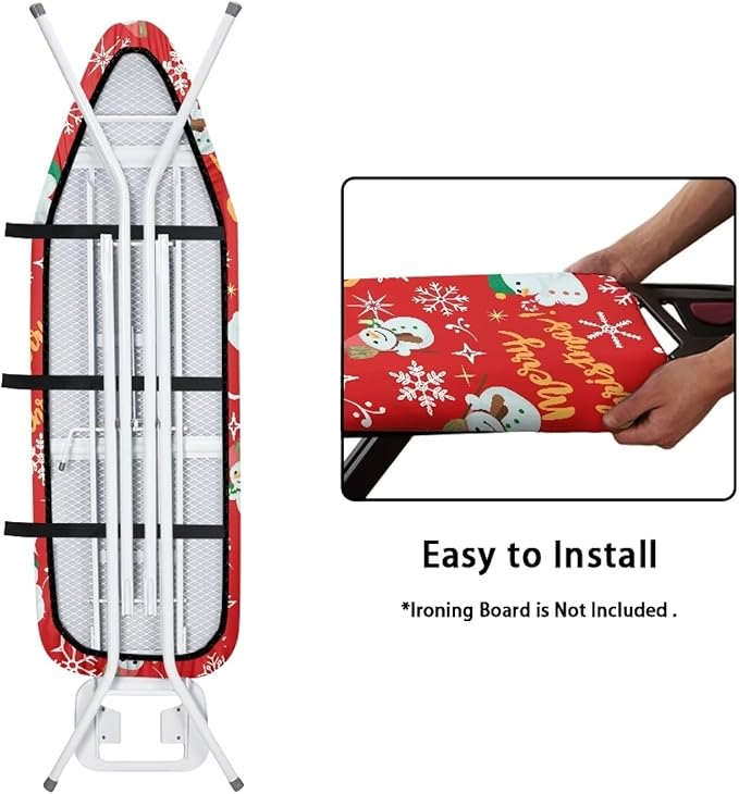 Christmas Snowmen Snowflake Full Size Ironing Board Cover Scratches-Proof Heat Reflective Premium Fabric Cover with Cozy Nose Pocket Suit for Extra Wide 15 x 54 Ironing Boards Decor