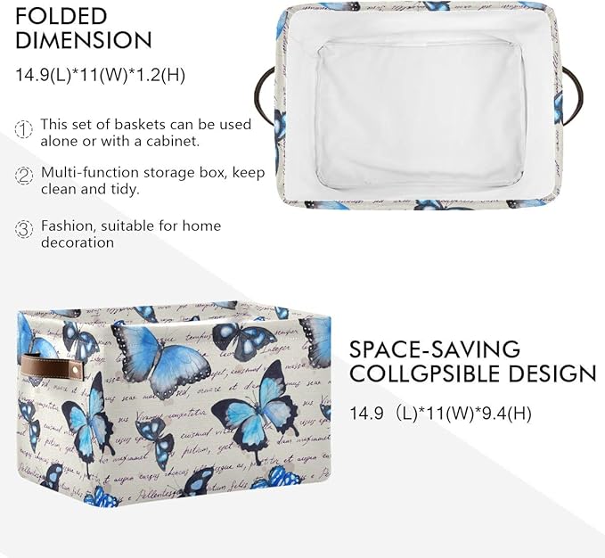 Butterflies Storage Baskets,Decorative Collapsible Rectangular Canvas Fabric Storage Bin for Home