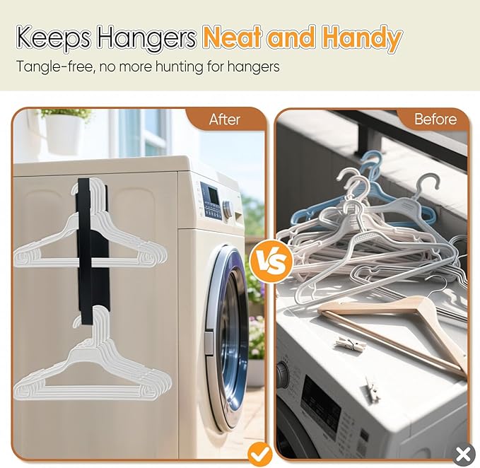 Magnetic Hanger Organizer, Strong Magnetic Hanger Holder for Washing Machine Laundry Room Organization Space Saving Hangers Storage Rack Stacker, Black