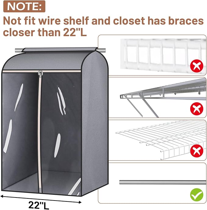 MISSLO 35" Clear Garment Bags for Hanging Clothes Fully Enclosed Coat Covers for Closet Storage with Large Clear Window and 3 Zippers (Rack not included), 2 Packs