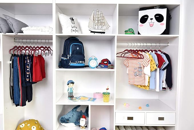 100 Quality Kids Plastic Non Velvet Non-Flocked Thin Compact Skirt Pant Coat Hangers with Metal Clips for Skirts Pants Blouses 360° Swivel Hook, Jacket, Shirt, Pants, Suit Hangers (Raspberry, 100)
