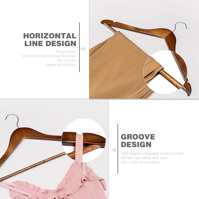 HOUSE DAY Bulk Wooden Hangers 100 Pack, Heavy Duty Wood Coat Hangers for Closet, Smooth Finish Woode Suit Hanger with Non Slip Pants Bar, Sturdy Wood Clothes Hanger for Shirts, Walnut