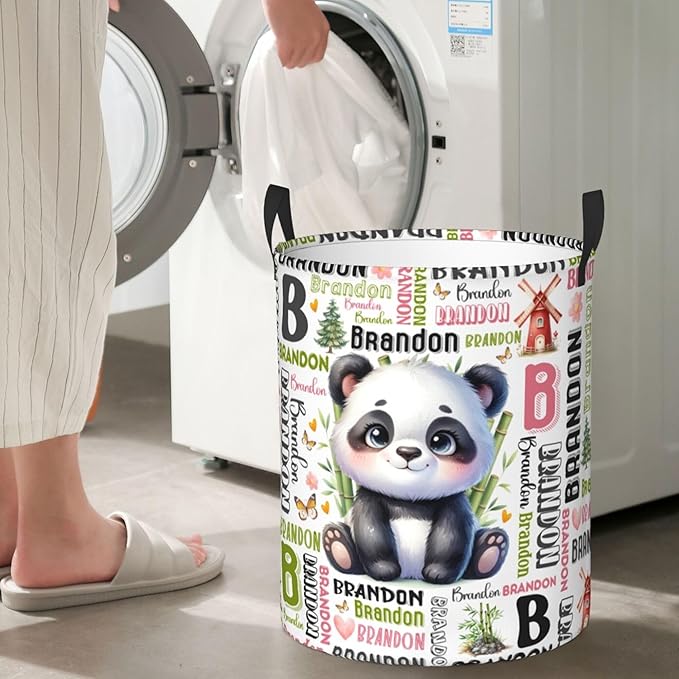 Personalized Panda Laundry Basket For Baby Kids Boys Girls Adult Custom Hamper Basket With Name For Bathroom Bedrooms Collapsible Baby Laundry Basket, Dirty Clothes Hamper With Handles