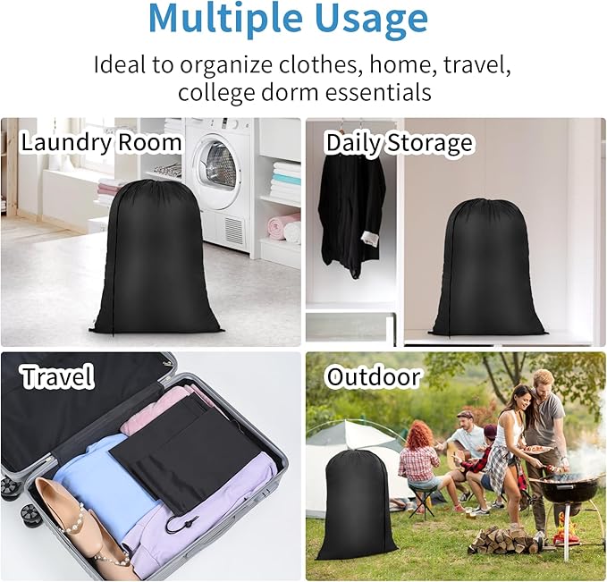 OTraki Large Laundry Bag 28x40 inch Heavy Duty Travel Laundry Bags Dirty Clothes Drawstring Laundry Bag Machine Washable for Camp Dorm Don't Drying, Melting 140-176℉ Black