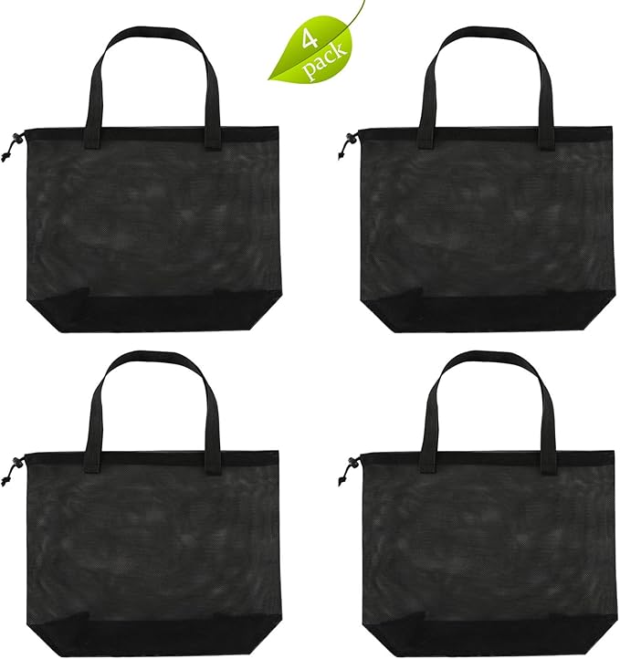 4Pieces Cute Mesh Pool Tote Bags,Mesh Beach Bags With Drawsting For Swim,Travel,Party