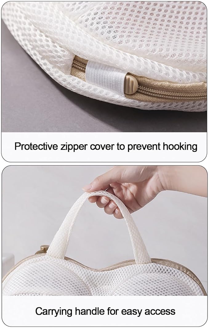 2 Pack Large Bra Washing Bags for Laundry, 3D Protective Bracket Mesh Bra Laundry Bags for Washing Machine Brassiere Wash Bags with Handle and Zipper for Delicates Lingerie A to C Cups (Grey)