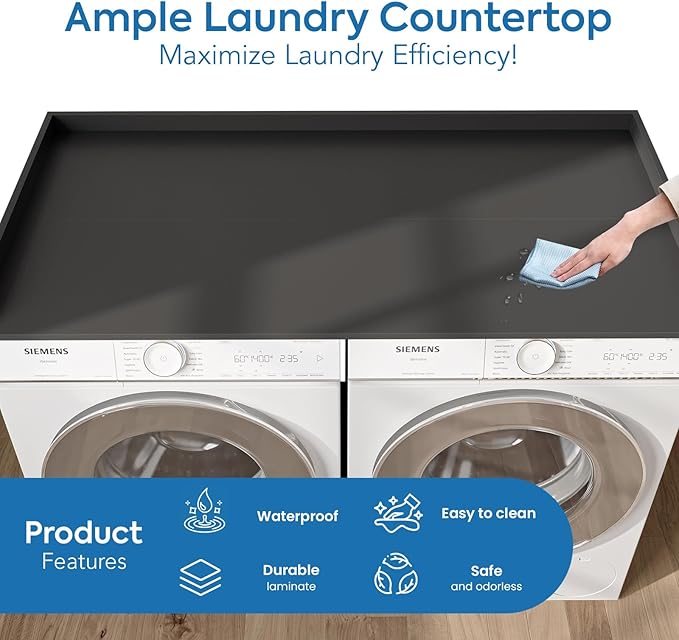 Washer Dryer Countertop, 27.5" x 54" Washer and Dryer Countertop with Non-Slip Pad,Large Laundry Topper for Laundry Room Organization,Black