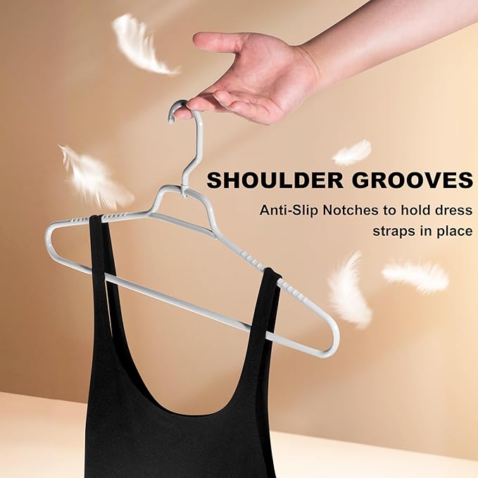 Quality Hangers Heavy Duty Gray Plastic Hangers 40-Pack with Swivel Hook | 7mm Thick Non Slip Coat Hangers with Accessory Bar | Ideal Clothes Hangers Plastic for Everyday Use | 17 Inches (40, Gray)