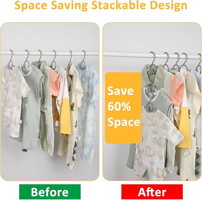 50 Pack Baby Hangers, Non-Slip Kids Hangers, 11"-14" Adjustable Infant Hanger, Space Saving Plastic Hanger for Girl Boy Toddler Kids Child (Grey)