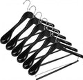 DEILSY™ Black Suit Hangers for Men with Non-Slip Pants Bar & 360° Swivel Hook - Smooth Finish Wooden Coat Hangers, Heavy Duty Wooden Hanger – Pack of 6