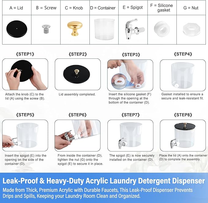 Laundry Detergent Dispenser Set 2 Pack Large & Small Liquid Laundry Soap Dispensers with Bamboo Stands Acrylic Laundry Detergent Containers Total Capacity About 1.25 Gallons Laundry Room Organization