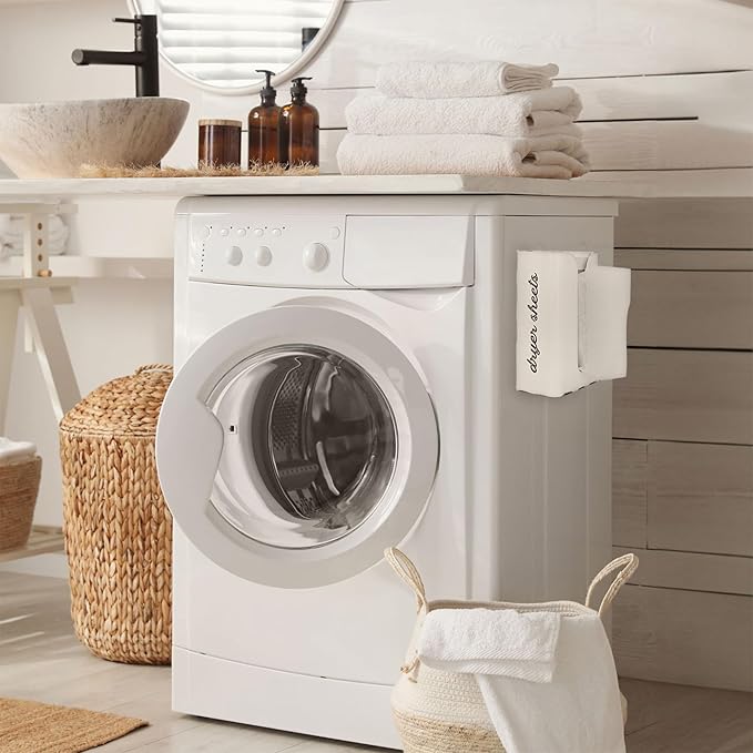 AuldHome Design Dryer Sheet Dispenser (White); Rustic Distressed Style Fabric Softener Sheet Holder for Laundry Room
