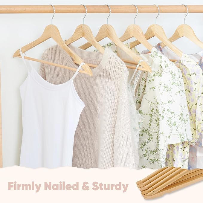 FairyHaus Wooden Hangers - 20 Pack, Natural Wood Hangers with 360 Swivel Hook and Notches, Slim & Lightweight Wooden Hanger for Clothes, Coats, Suits & Jackets