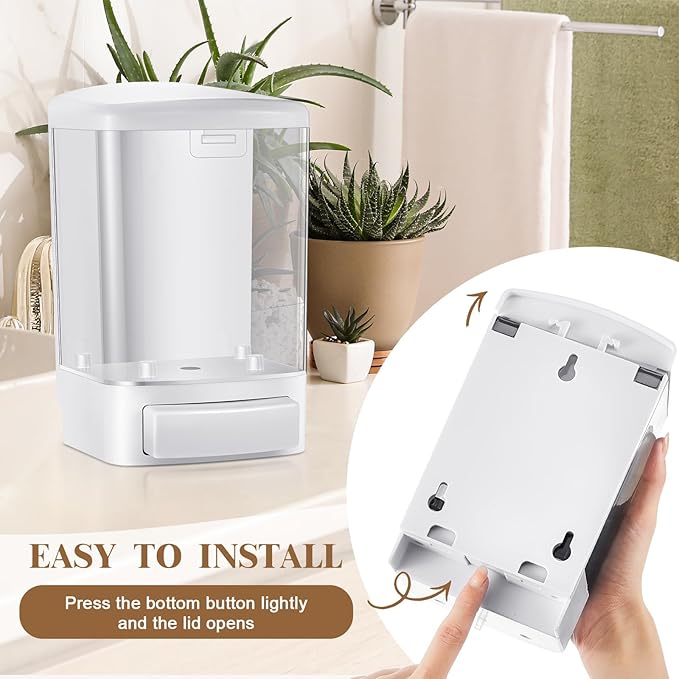 Hushee Manual Soap Dispenser 33.8oz / 1000ml Kitchen Bathroom Plastic Refillable Wall Mounted Commercial Soap Dispenser for Liquid Containers Shampoo Gel Chamber Hotel Restaurant(Transparent)