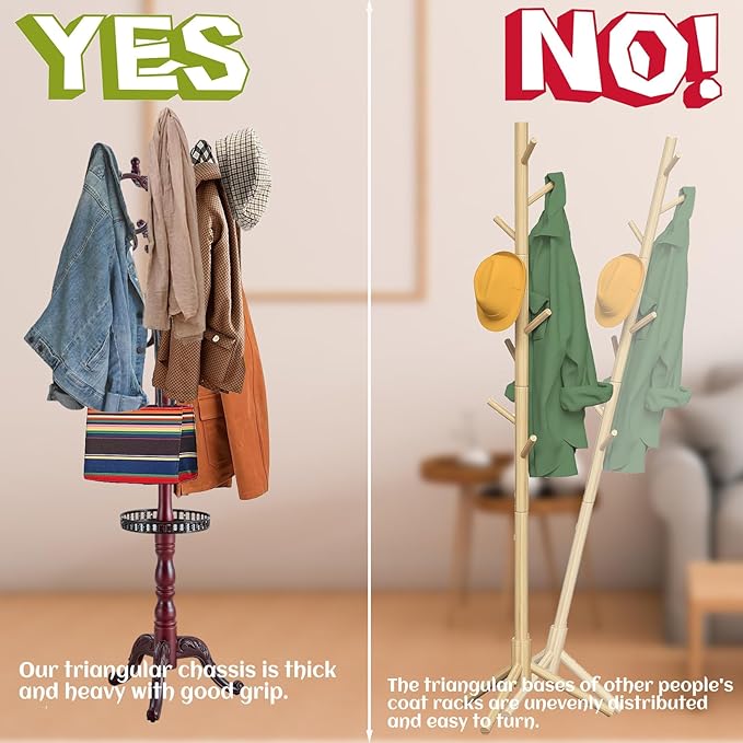 73 in Wood Coat Rack, Coat Rack Freestanding with Stable Round Base, Adjustable Height Tree Coat Racks Stand for Home Bedroom Office Hallway Entryway (Rosewood Tray)